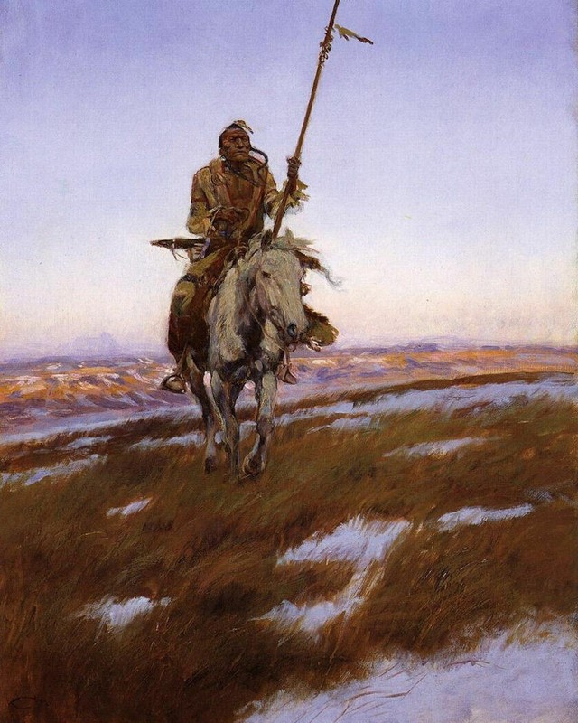 Hand Painted Oil Painting Native American Cree Indian On Horse Landscape
