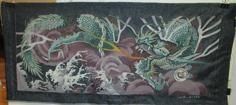 JAPANESE FIRE DRAGON HUGE COLOR EMBROIDERY TAPESTRY PAINTING