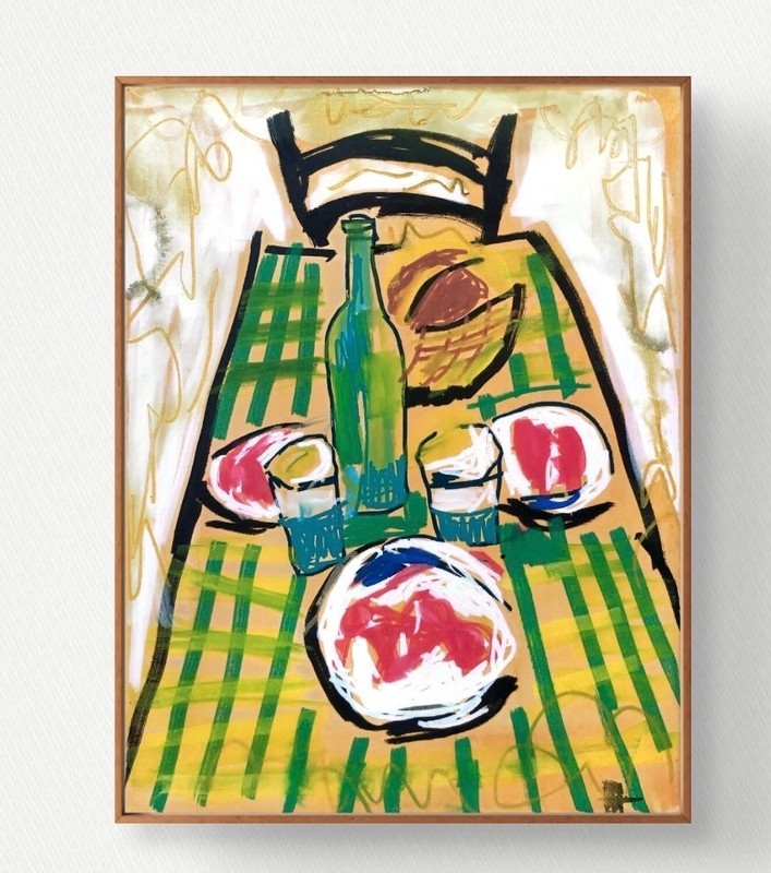 Original Neo Expressionist Food Table Acrylic 11×14 Canvas, Holly Hammond