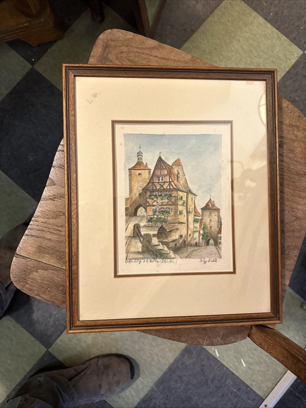 Pair Watercolor Paintings Rothenberg ob der Tauber Germany Markusturm Gate Grimm gallery