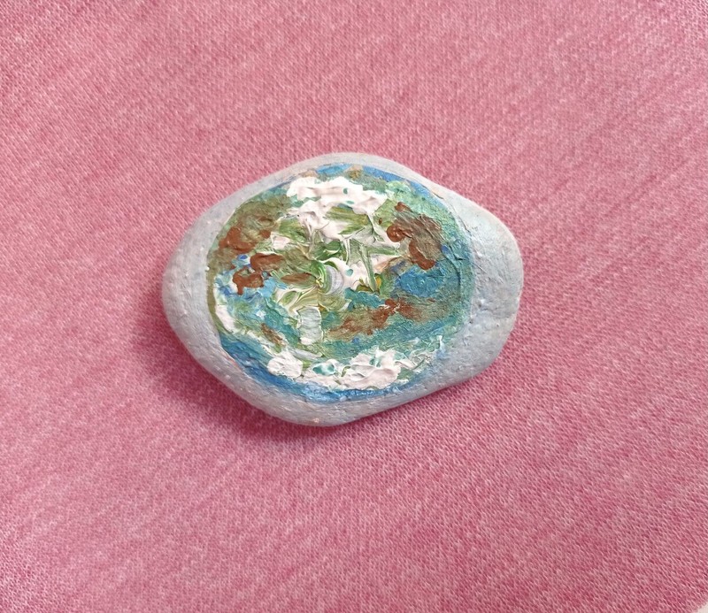 Original Art, Acrylic Hand Painting On Natural Rock, Future Earth