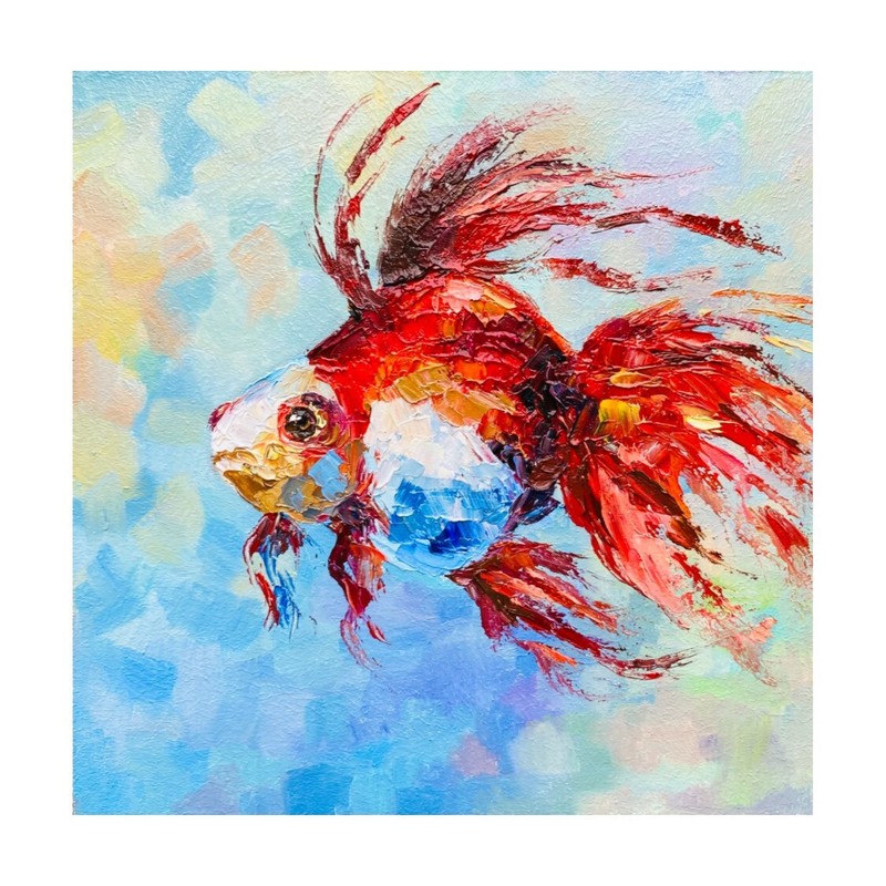 original oil painting Fish Art Gold Fish painting Red Fish art sea fish artwork