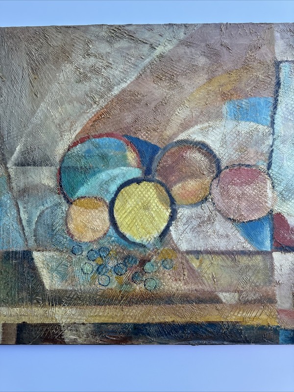 MID CENTURY PAINTING CUBIST CUBISM MODERNISM MYSTERY ABSTRACT LARGE 1960'S OIL gallery