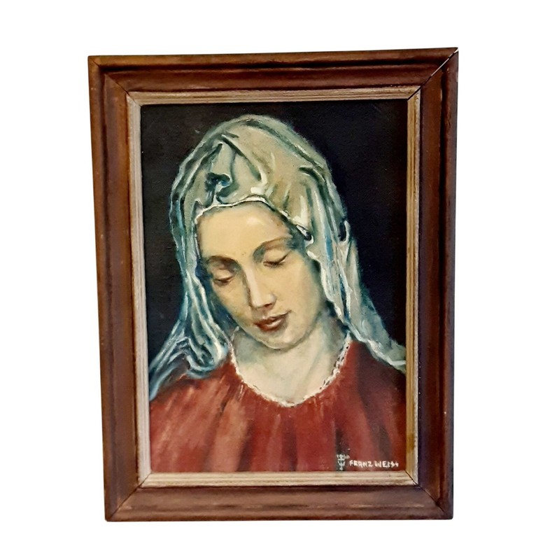 New Orleans Artist Franz Weiss 1960 Framed Oil Painting Madonna Virgin Mary
