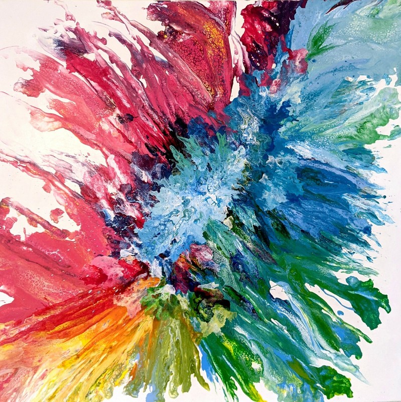 Multi color Splash, beautiful abstract painting 36 x 36, acrylic