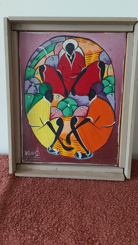 Original African Painting by Wilnert – Signed, 18x23cm, Bold Colours