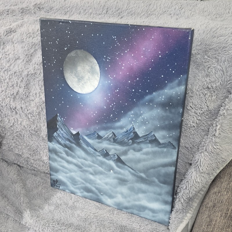 CHAZLAKE Signed 2018 Abstract Moon Night Sky Mountain Canvas Painting Unframed gallery