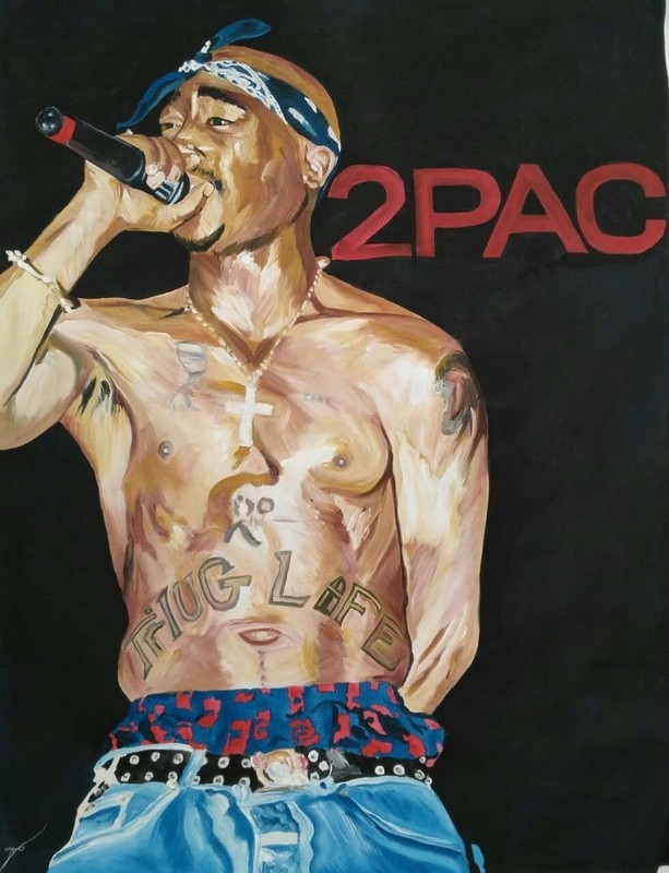 Original Large 30 x 40 Acrylic painting of Tupac Shakur American rapper & Actor