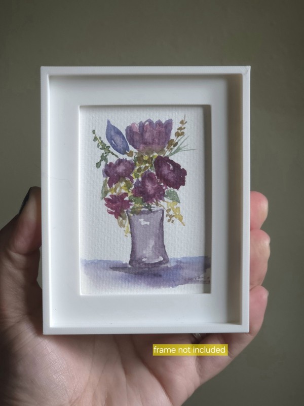 ACEO original Floral Bouquet Wildflowers Glass Vase 2.5×3.5″ OOAK SRA