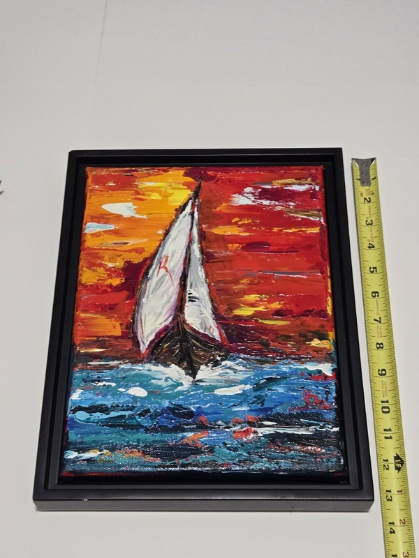 Original Painting On Canvas Framed «SS Roberto» Sailboat Signed Dated 2019 OOAK