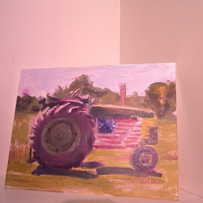 Tractor Farm Landscape Canvas 11×14 in Painting, art unframed Plein Air original