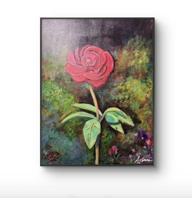 Original Red Rose 11x14 Acrylic Canvas Painting Signed Contemporary Wall Art gallery