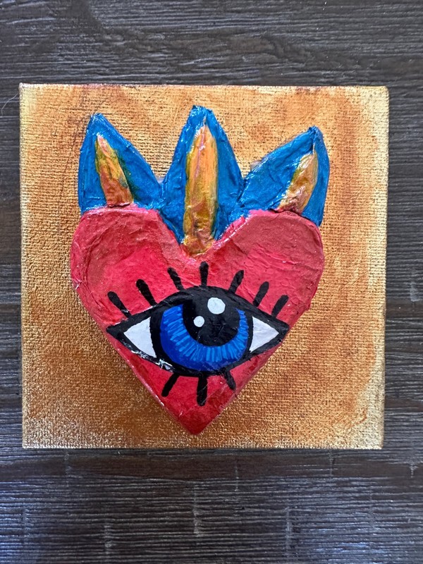 Original 4×4″ Acrylic Painting on Canvas Board «Corazón Divino»