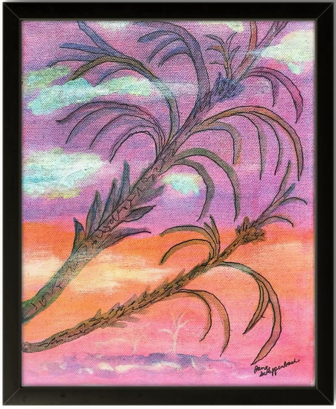Palm Trees Sunset Modern 8×10 Signed Original Canvas Acrylic Sky Painting BACH