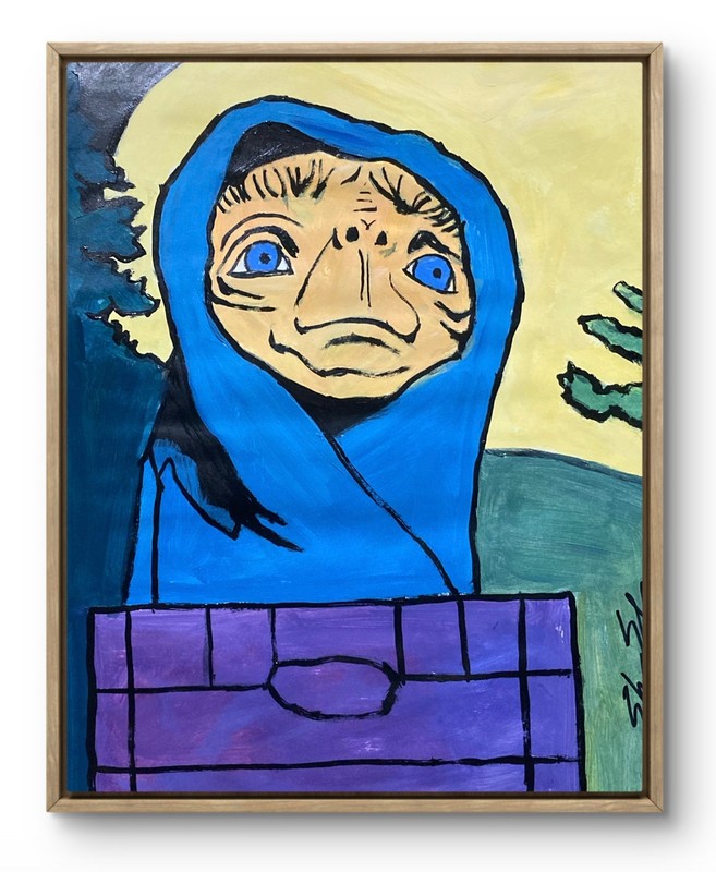 ShawNshawN Original painting 11×14 paper ET phone home alien 80s movie art