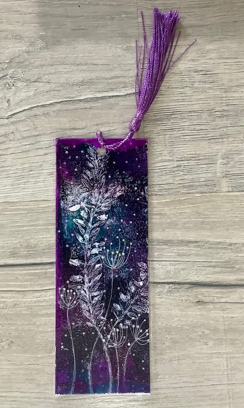 Bookmark laminated Original Gelli Print With Ink Flowers 6cm X 16cm Tassel gallery