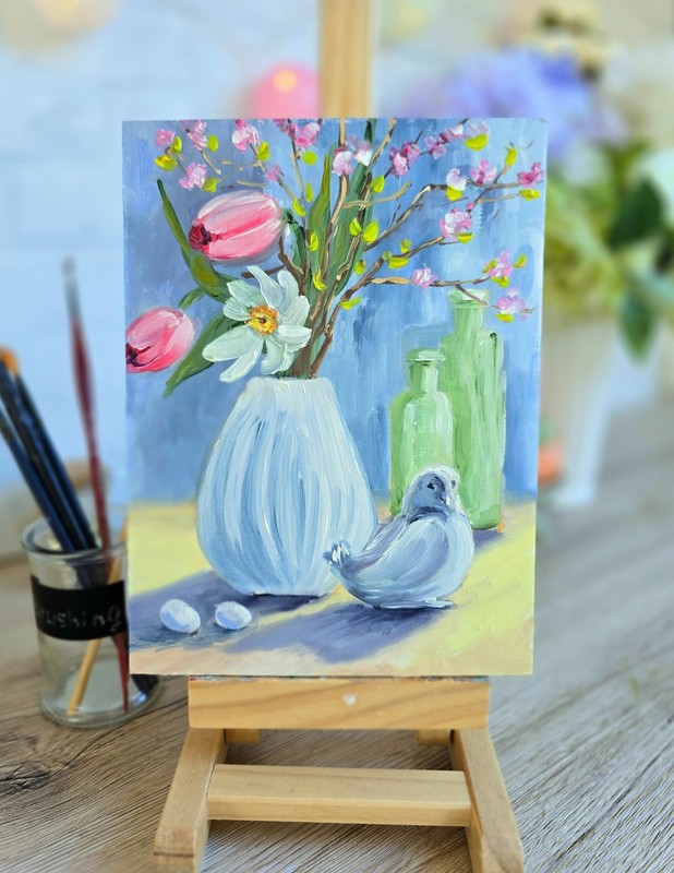 Tulips Flowers Oil Painting 15x20cm Vase Bird Bottles Painting on Painting Board gallery