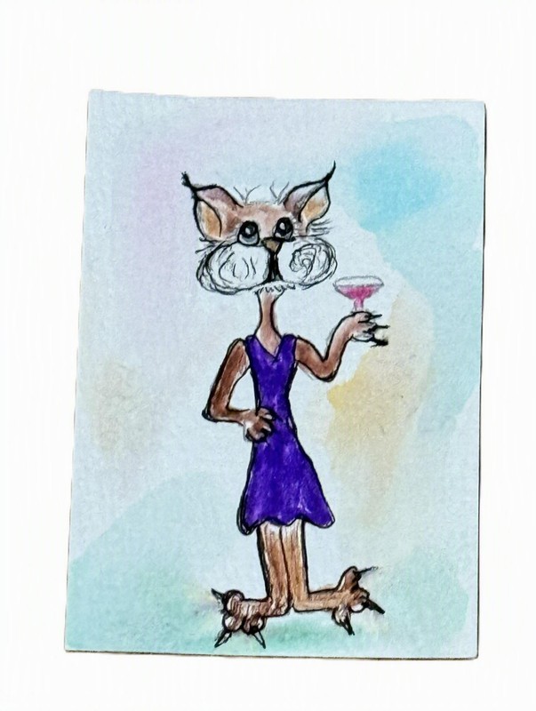 Sophisticated CAT – aceo original art cards cat