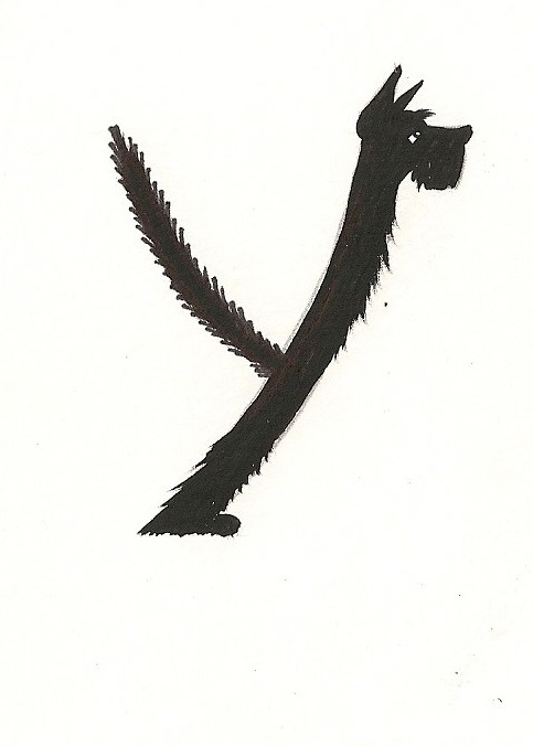 SCOTTISH TERRIER ALPHABET Y PRINT OF PAINTING ACEO LETTER SCOTTIE CALLIGRAPHY