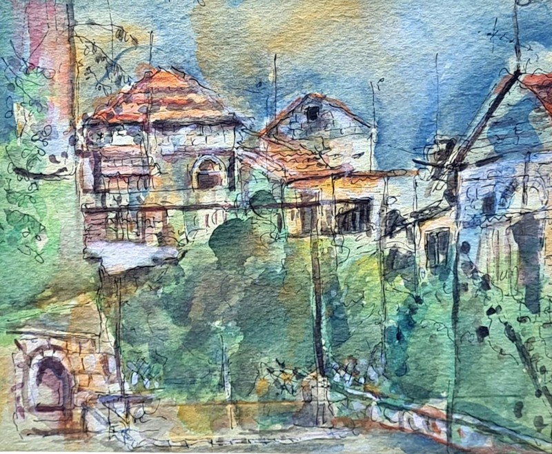Unknown Artist Eretz Israel Landscape Aqua Water Colors Painting