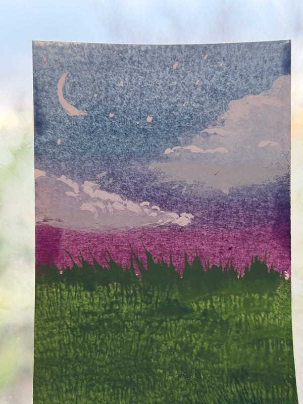 ACEO Sunset Colorful Clouds Original Acrylic Painting T Peebles “Starry Night”