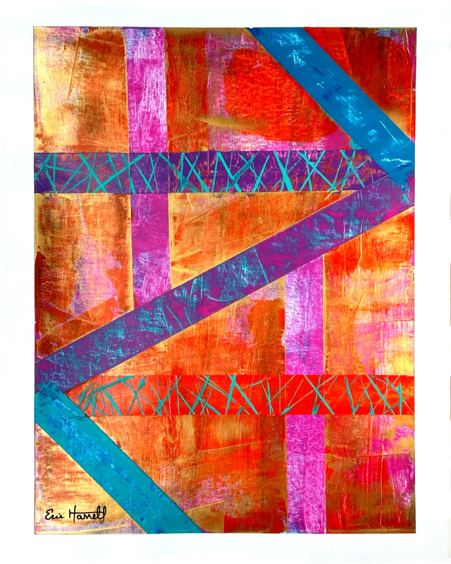 Original Gold Art 14x11 Paper Bold Color Modern Abstract Expressionist Painting gallery