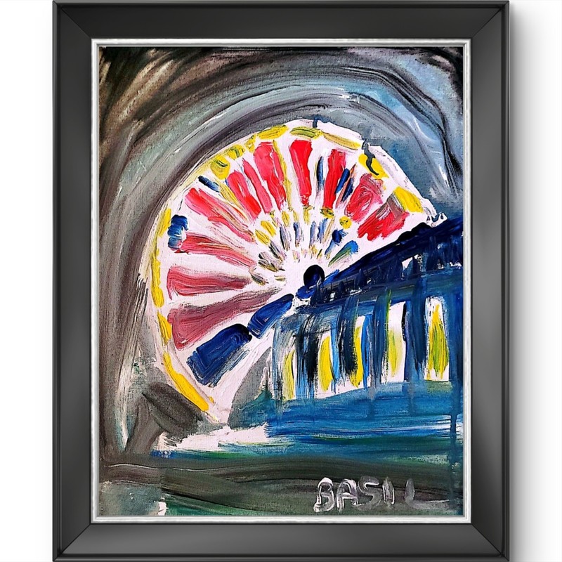 Bold Color Modern Abstract Art Original Canvas 11×14 Ferris Wheel