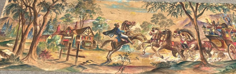 Vintage Willard Borow Oil Painting Mural Stagecoach Robbery 16' X 5' gallery