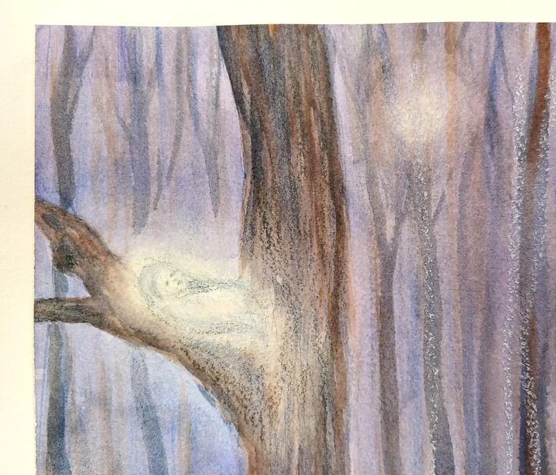 Original Haunted Cemetery Watercolor Graphite Painting Ghosts Woodland Scene gallery