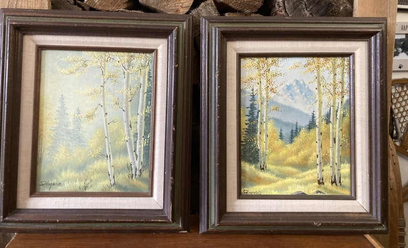 vintage oil landscape painting on canvas art fall aspens Colorado Rockies framed