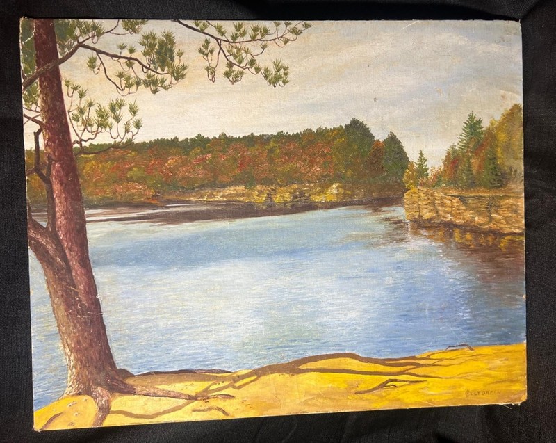 Vintage Oil Painting Landscape Trees Lake Artist Signed Original Art