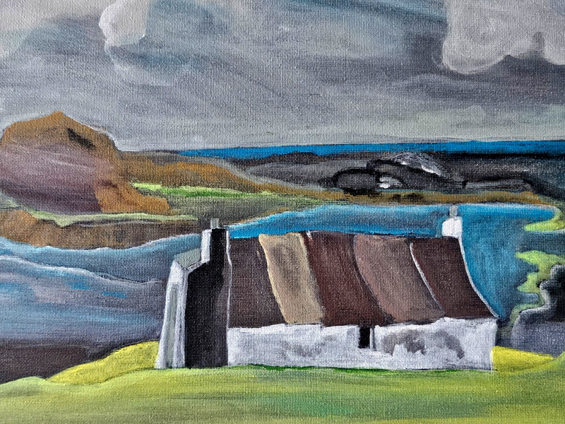 Irish Countryside Seascape Original Acrylic Painting Wide Canvas Signed Vytas 36 gallery