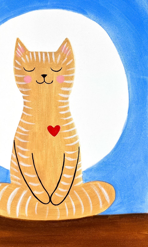 Meditating Cat Painting, Whimsical Orange Cat Art 12x16 gallery