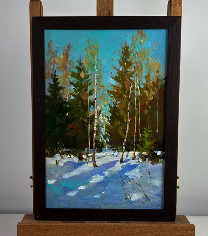 Oil Painting Sunny Winter Forest Y. Suprunchuk Unframed Original nAAA4975 gallery