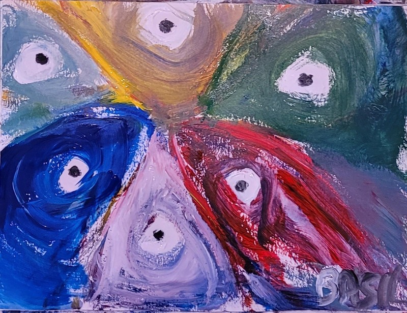 Fish Of Color Abstract Expressionist Original Painting 9x12 Paper gallery