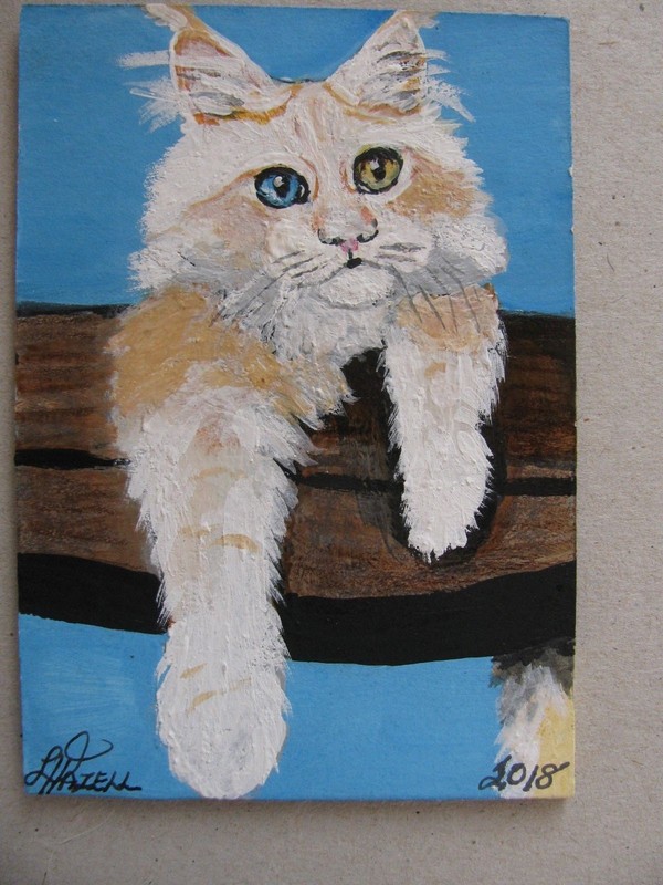 A948 ORIGINAL ACRYLIC ACEO PAINTING BY LJH "CHATTY CATHY" CAT KITTEN gallery