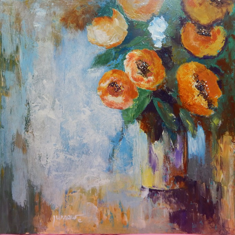 ORIGINAL HAND PAINTED ART AUTUMN STILL LIFE FLORAL FLOWERS USA BY SUE FURROW