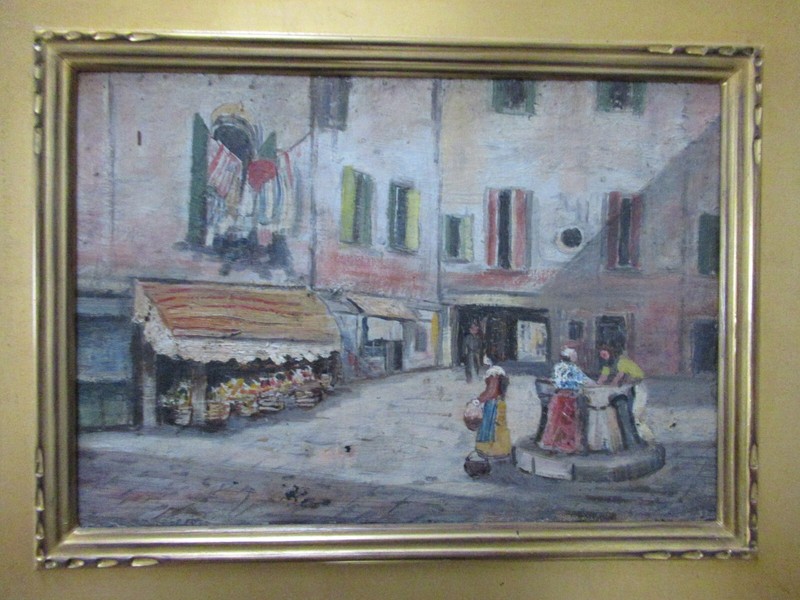 Oil circa 1880 Venice women well listed William J. Niles C 1888 signed board