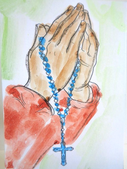 ACEO PRAYING HANDS Painting ART