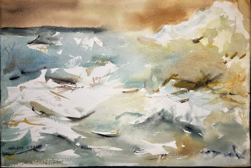 Stormy Waves–Charlotte Hoffman-Mid 20th American Art–Medium Size Watercolor