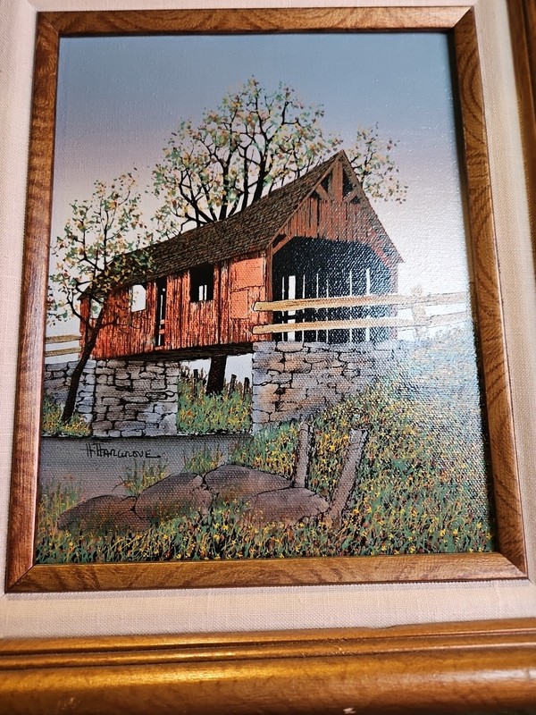 Signed H. Hargrove, "Covered Bridge" Oil Painting (Certificate of Authenticity) gallery