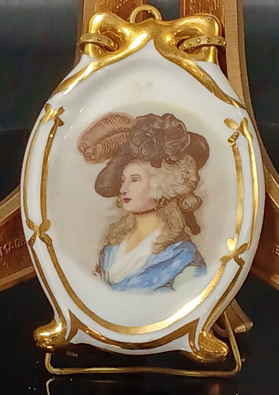 22K Gold Limoges France Porcelain Portrait Art, Miniature Frame, Victorian Woman