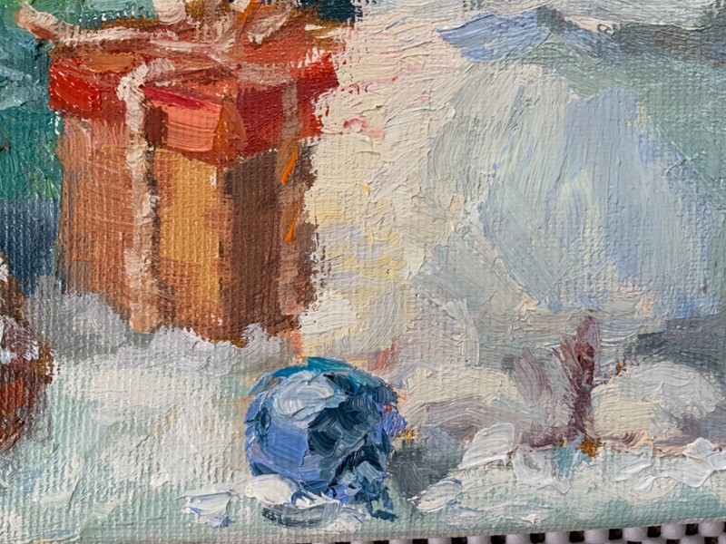 Christmas White Rabbit Original Oil Painting Gift for Kid 8x8 inc Elena Boyko gallery
