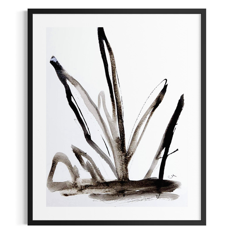 Original Fine Art 9×12 Monochrome Abstract Botanical Ink Paper Painting Signed