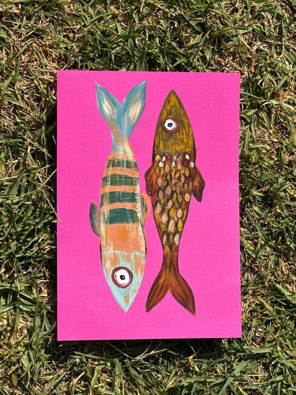 Original Colorful Fish Painting, Small Acrylic Artwork, Whimsical Coastal Wall gallery