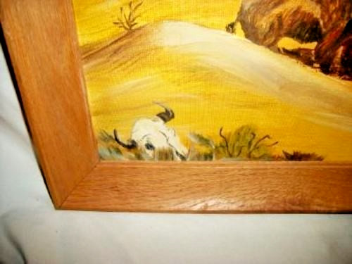 1950s Oil Painting Western Landscape Buffalo Rustic Art Signed Krakel Red Rocks gallery