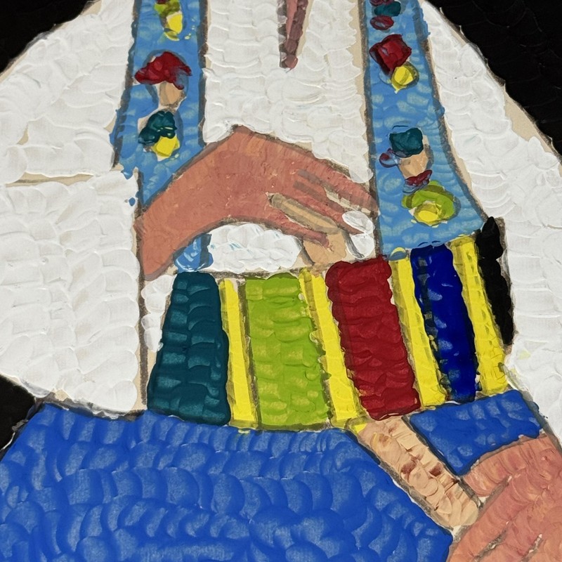 Folk Art Figure Painting Signed Jovan Obican Naive Colorful Man Textured Judaica gallery