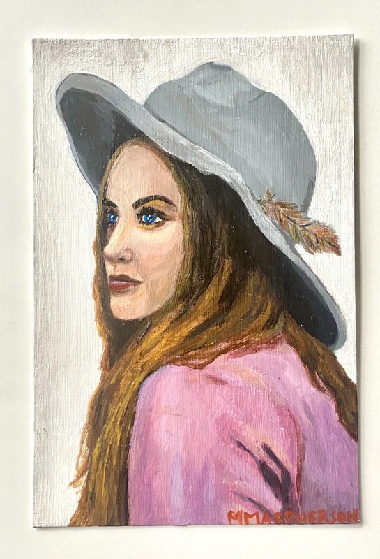 Woman Portrait Original Acrylic Painting Small Size 4 x 6 Inches