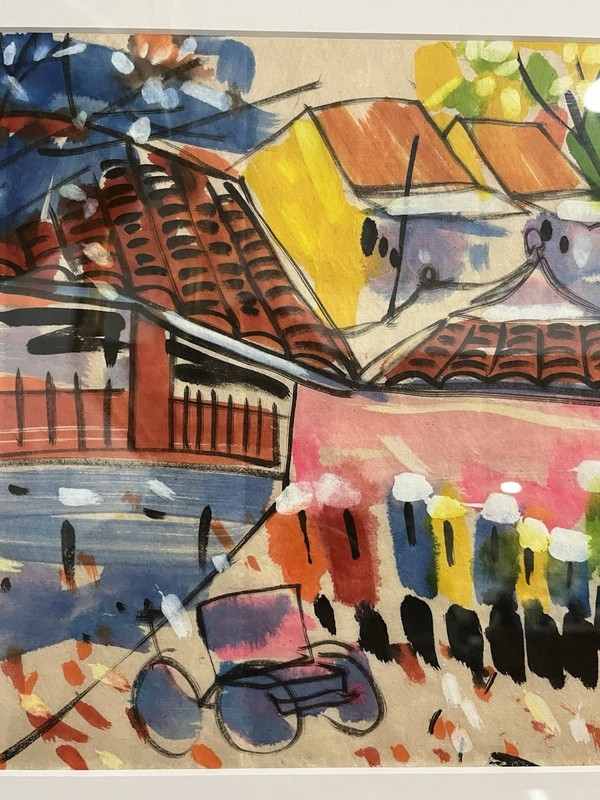 Original Framed Abstract Water Color Painting On Rice Paper Signed And Dated gallery