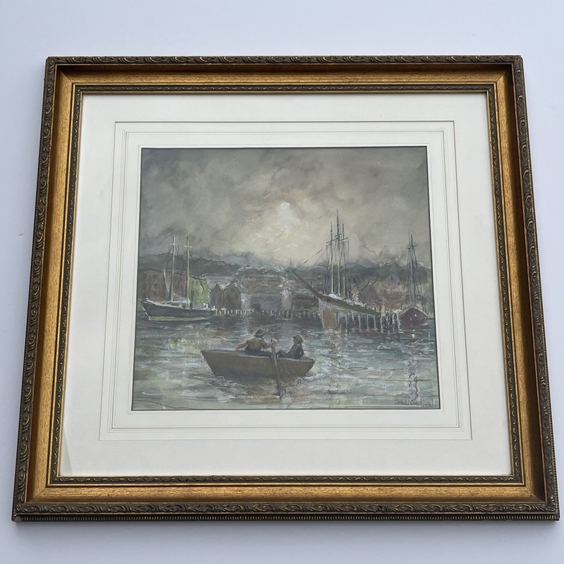 ANTIQUE PAINTING WPA ERA NEW YORK IMPRESSIONIST LANDSCAPE NAUTICAL LISTED BOATS